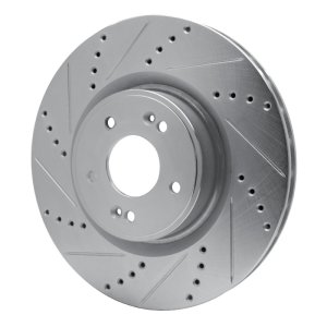 Hyundai Genesis Coupe Brake Rotor (1) - Front Left - R1 Concepts - Drilled & Slotted - Silver - `10-`16